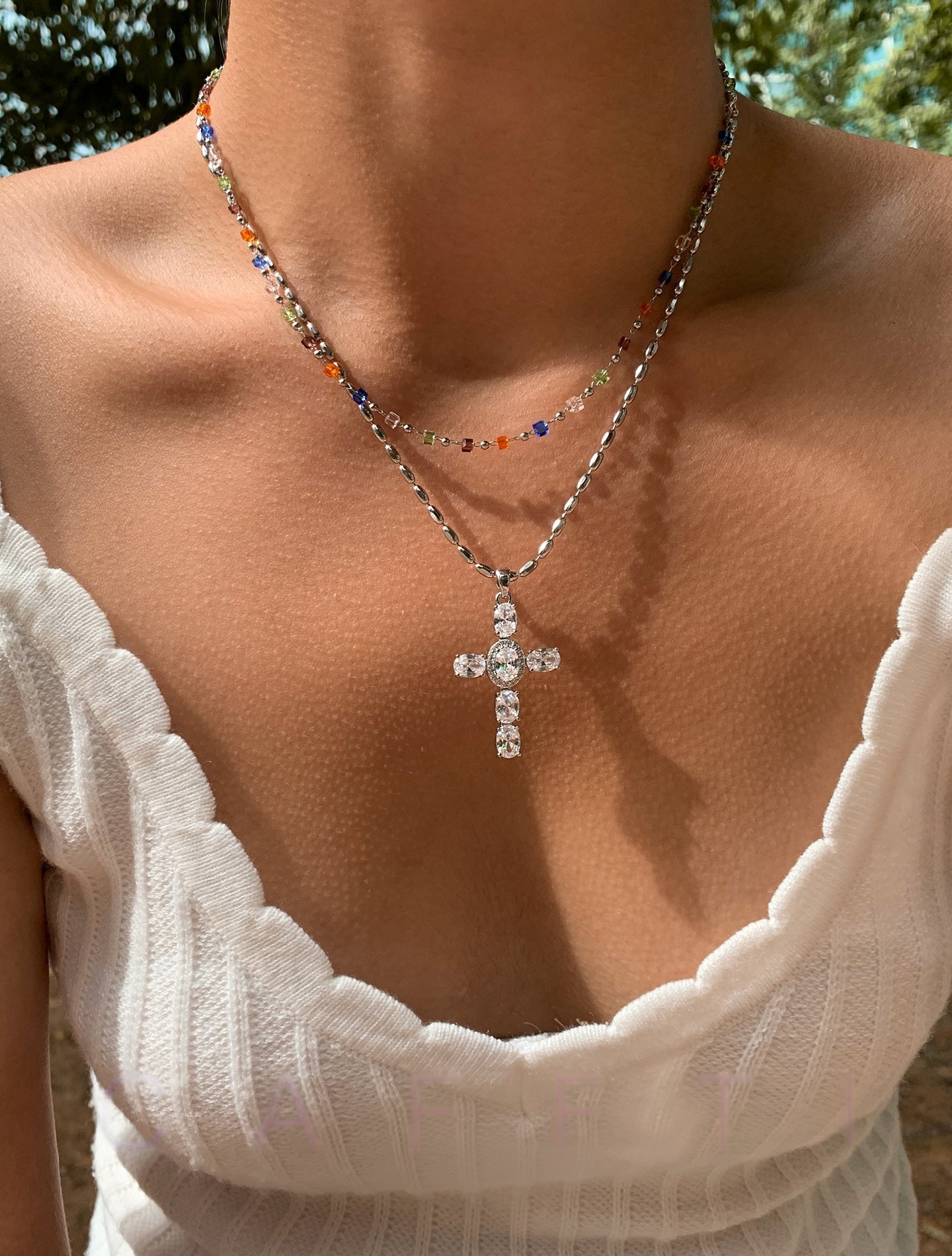 Silver Cross Pendant Necklace Platinum Plated Silver Cross Pendant Necklace Platinum Plated