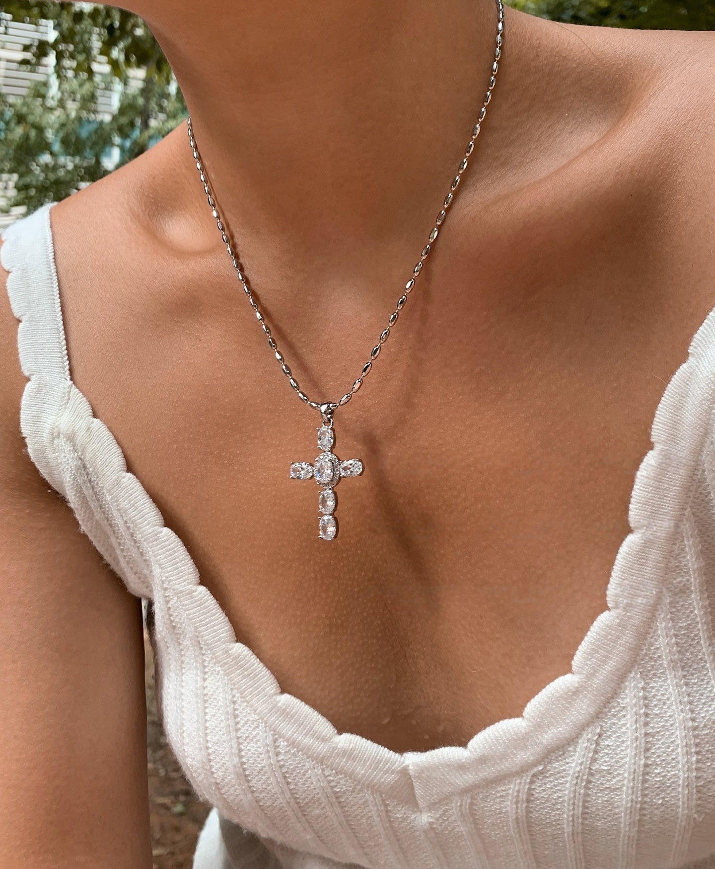 Silver Cross Pendant Necklace Platinum Plated Silver Cross Pendant Necklace Platinum Plated