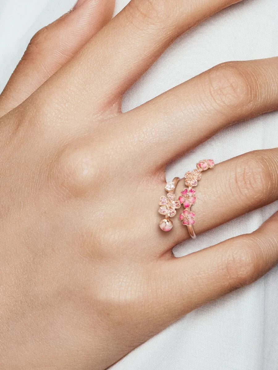 Pink Peach Blossom Open Ring,ring for Women,fashion Jewelry,gift for Her Rose Gold Plating Pink Peach Blossom Open Ring,ring for Women,fashion Jewelry,gift for Her Rose Gold Plating