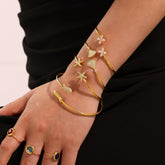 18K Gold Plated Stainless Steel Ocean Bracelet – CZ Fish & Starfish Open Bangle
