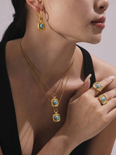 18K Gold Plated Titanium Steel Jewelry – Natural Blue Turquoise Necklace, Earrings & Open Ring