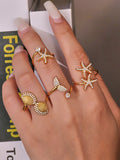 18K Gold Starfish Shell Ring – Adjustable CZ Beach Ring