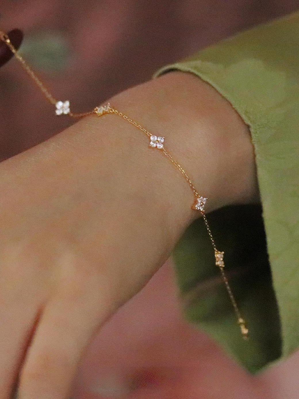 Sterling Silver Lucky Four Leaf Clover Bracelet – Christmas Gift for Her, Gold Dainty Stacking