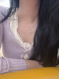 925 Silver Dainty Solitaire Cross Necklace