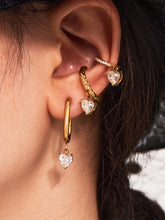 5A Cubic Zirconia Heart Drop Earrings – 18K Gold Plated Stainless Steel Ear Cuffs, Dainty Sparkly Non-Tarnish Jewelry