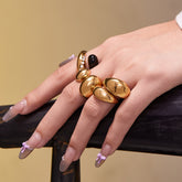 Chunky Two-Tone Open Ring – 18K Gold-Plated Enamel CZ Statement Rings