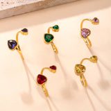 Colorful Heart Open Ring for Women – Stainless Steel Adjustable Zircon Ring, Dainty Titanium Steel Jewelry