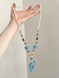 Dopamine Volcanic Stone Blue Heart Necklace