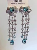 French Romantic Aquamarine Tassel Earrings for Elegant Evening & Wedding Looks