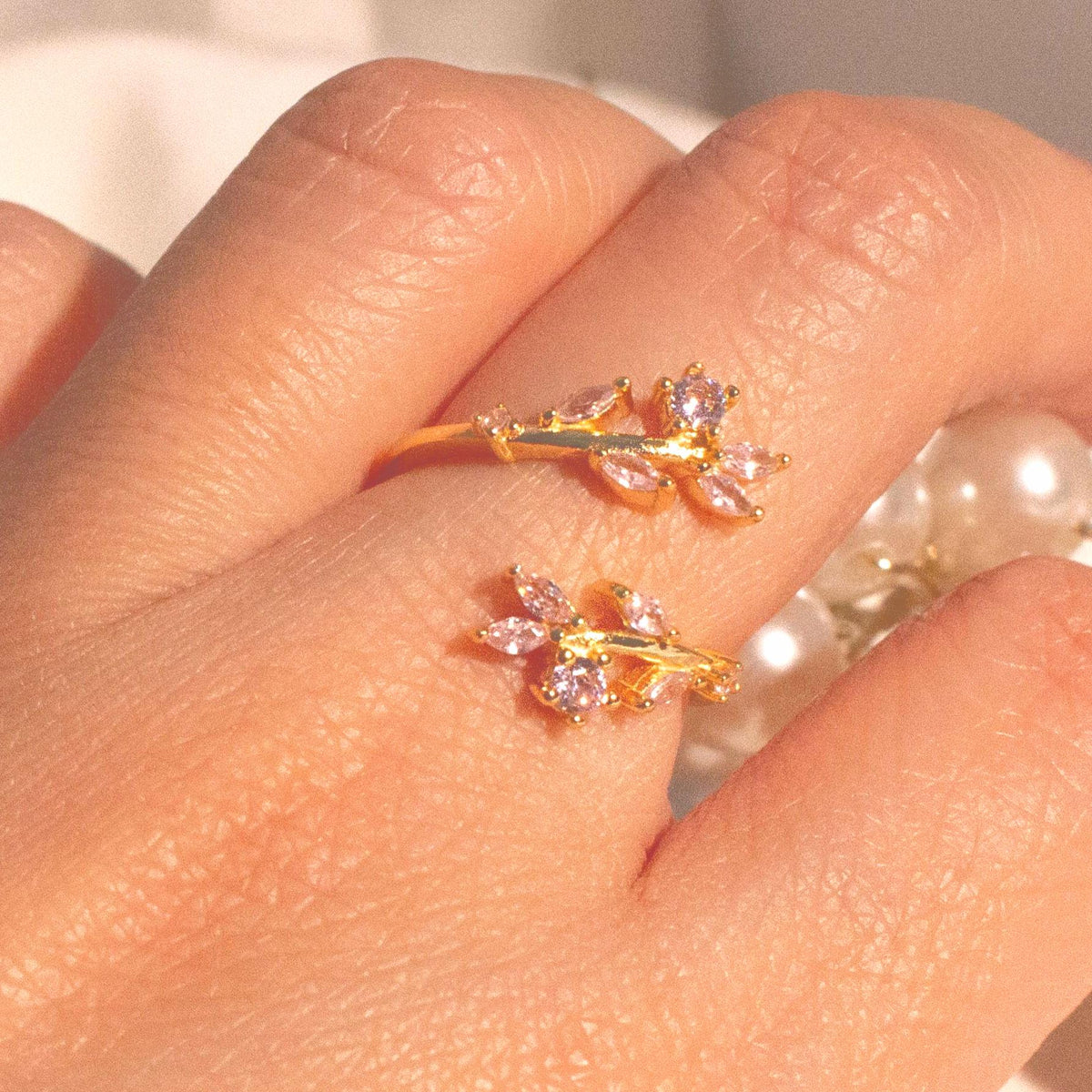 Rose Pink Flower Ring 925 Sterling Silver Adjustable Band Ring Best Gift for Her October Birthstone