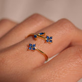 Something Blue September Birthstone Ring 925 Sterling Silver Sapphire Flower Rings Adjustable Gold Plated, Dainty Gift for Her, Free Size Floral Jewelry