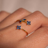 Something Blue September Birthstone Ring 925 Sterling Silver Sapphire Flower Rings Adjustable Gold Plated, Dainty Gift for Her, Free Size Floral Jewelry