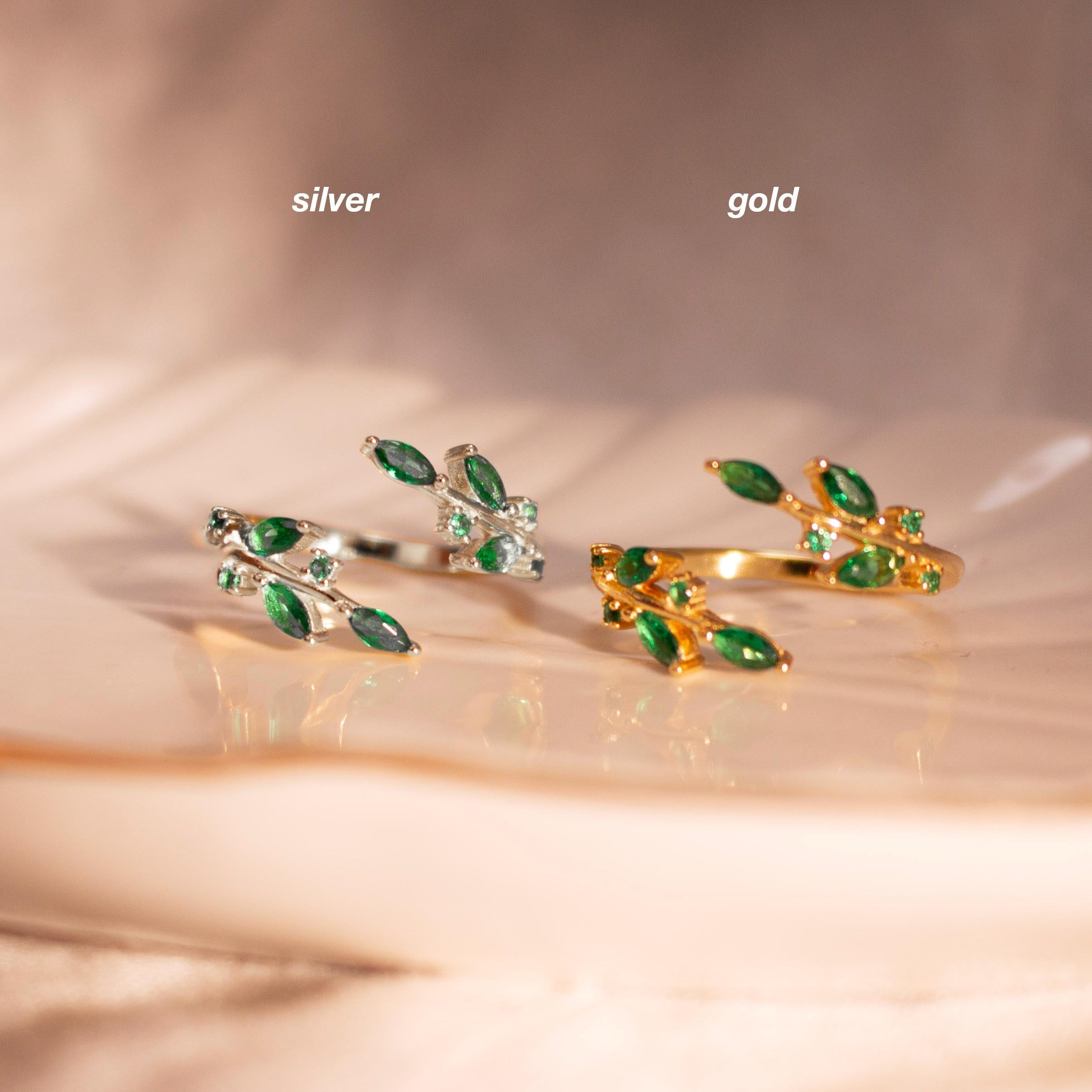 Emerald Leaf Ring 925 Sterling Silver, Adjustable Everyday Jewelry, Birthstone Personalized Gift May Birthstone Emerald Leaf Ring 925 Sterling Silver, Adjustable Everyday Jewelry, Birthstone Personalized Gift May Birthstone