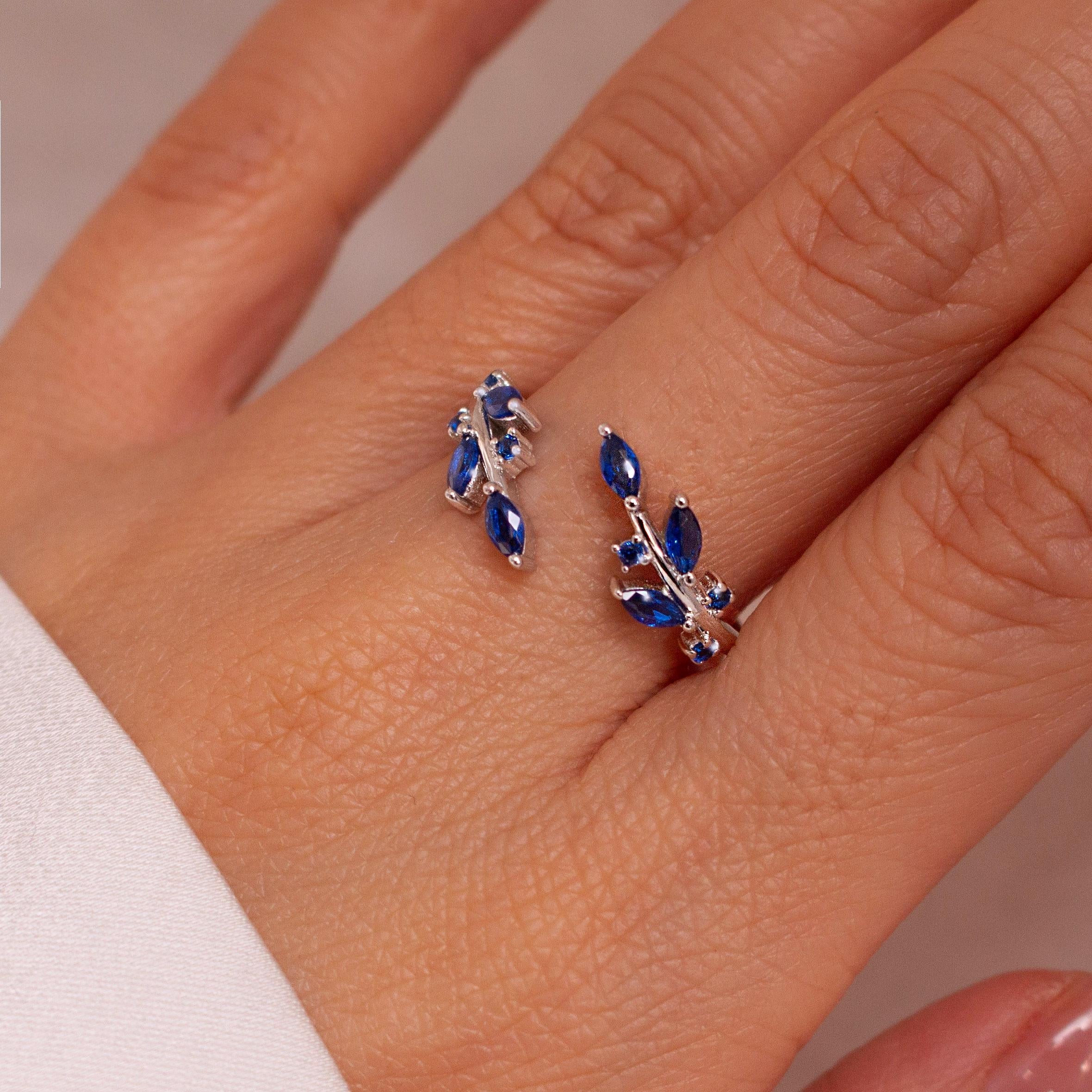 Blue Sapphire Ring 925 Sterling Silver Something Blue Rings Leaf Adjustable Everyday Jewelry, September Birthstone Personalized Gift Blue Sapphire Ring 925 Sterling Silver Something Blue Rings Leaf Adjustable Everyday Jewelry, September Birthstone Personalized Gift
