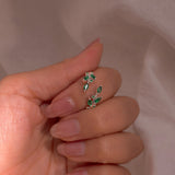 Emerald Leaf Ring 925 Sterling Silver, Adjustable Everyday Jewelry, Birthstone Personalized Gift May Birthstone