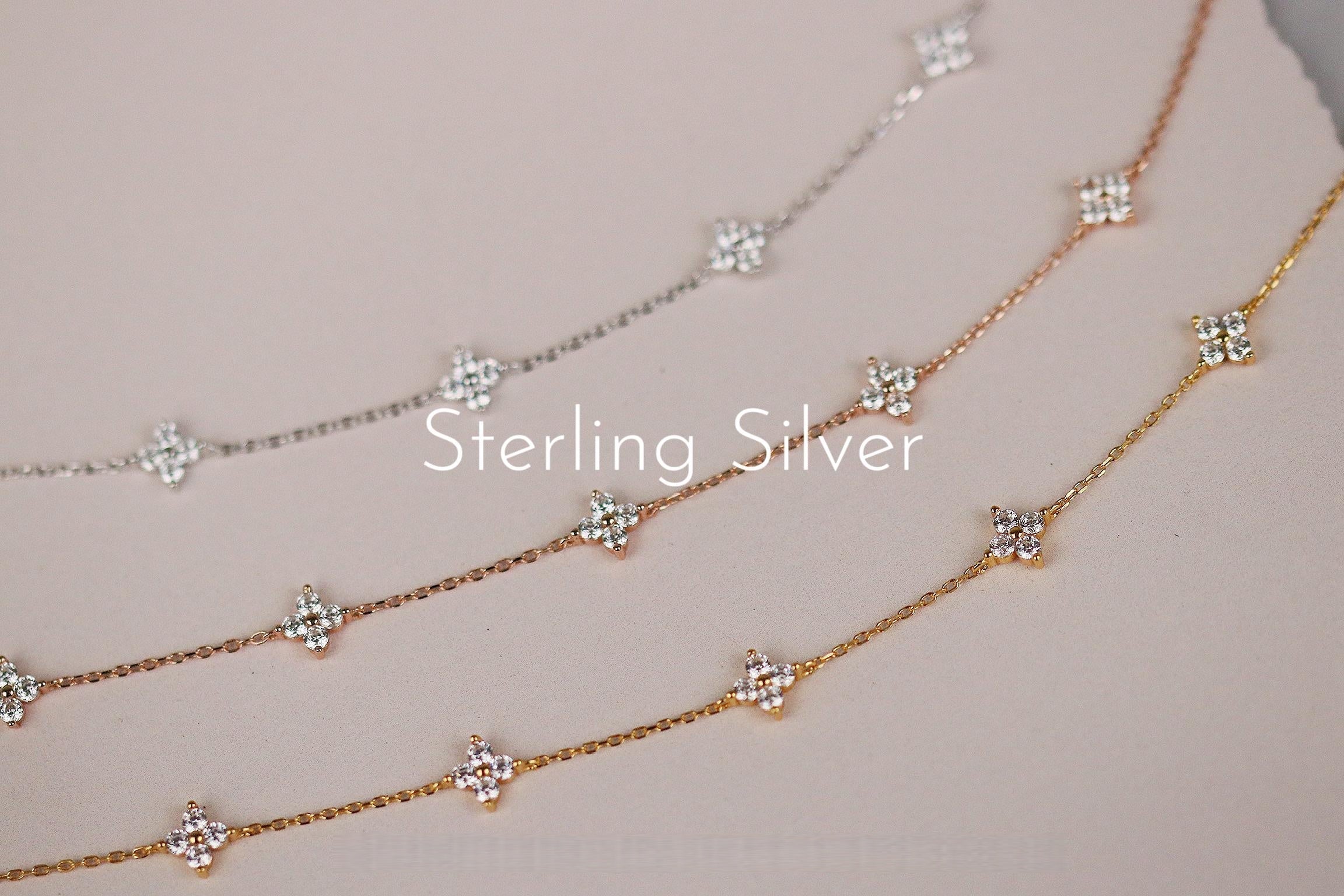 Sterling Silver Lucky Four Leaf Clover Bracelet – Christmas Gift for Her, Gold Dainty Stacking Sterling Silver Lucky Four Leaf Clover Bracelet – Christmas Gift for Her, Gold Dainty Stacking