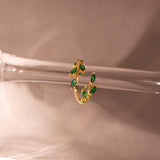 Emerald Leaf Ring 925 Sterling Silver, Adjustable Everyday Jewelry, Birthstone Personalized Gift May Birthstone