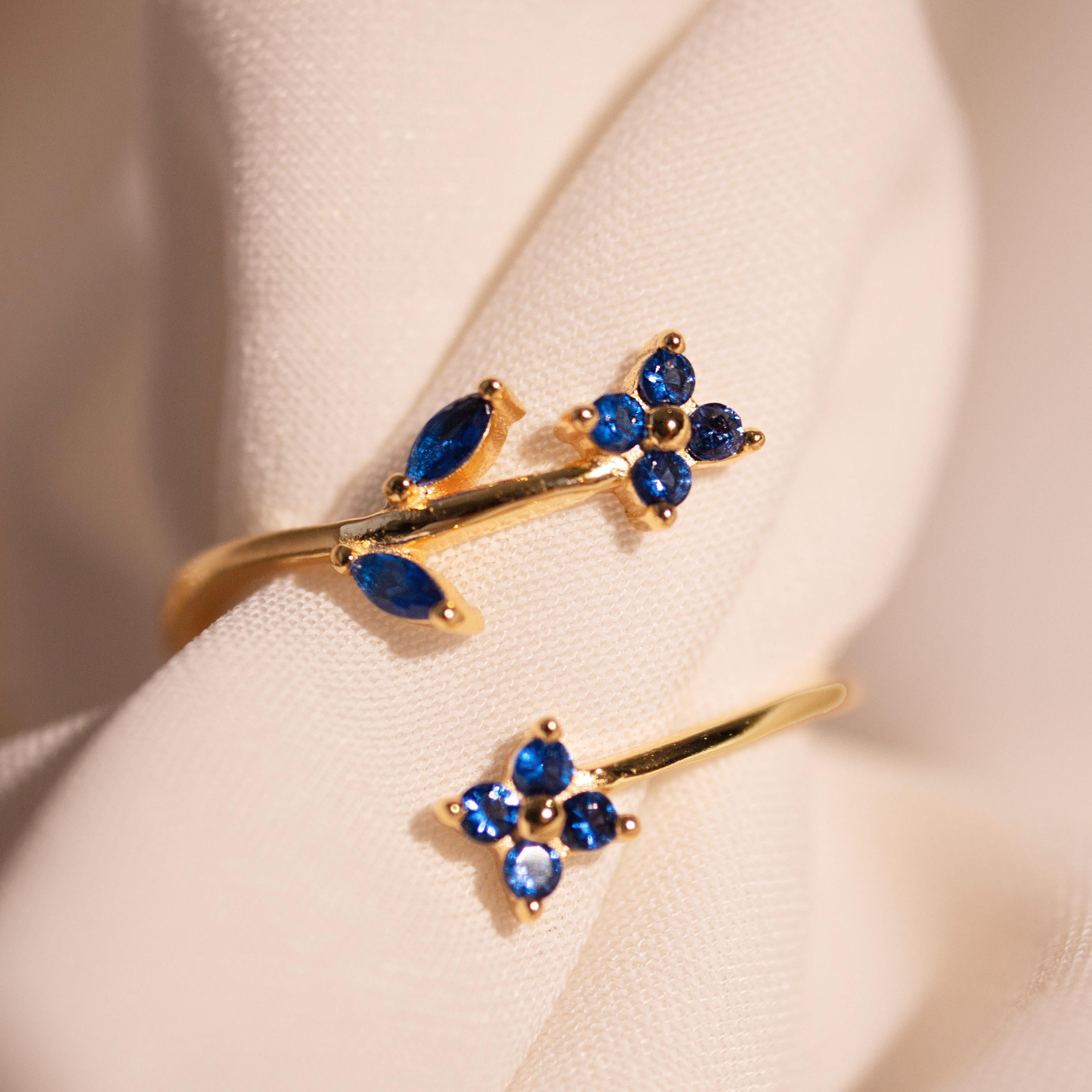 Something Blue September Birthstone Ring 925 Sterling Silver Sapphire Flower Rings Adjustable Gold Plated, Dainty Gift for Her, Free Size Floral Jewelry Something Blue September Birthstone Ring 925 Sterling Silver Sapphire Flower Rings Adjustable Gold Plated, Dainty Gift for Her, Free Size Floral Jewelry