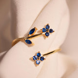 Something Blue September Birthstone Ring 925 Sterling Silver Sapphire Flower Rings Adjustable Gold Plated, Dainty Gift for Her, Free Size Floral Jewelry
