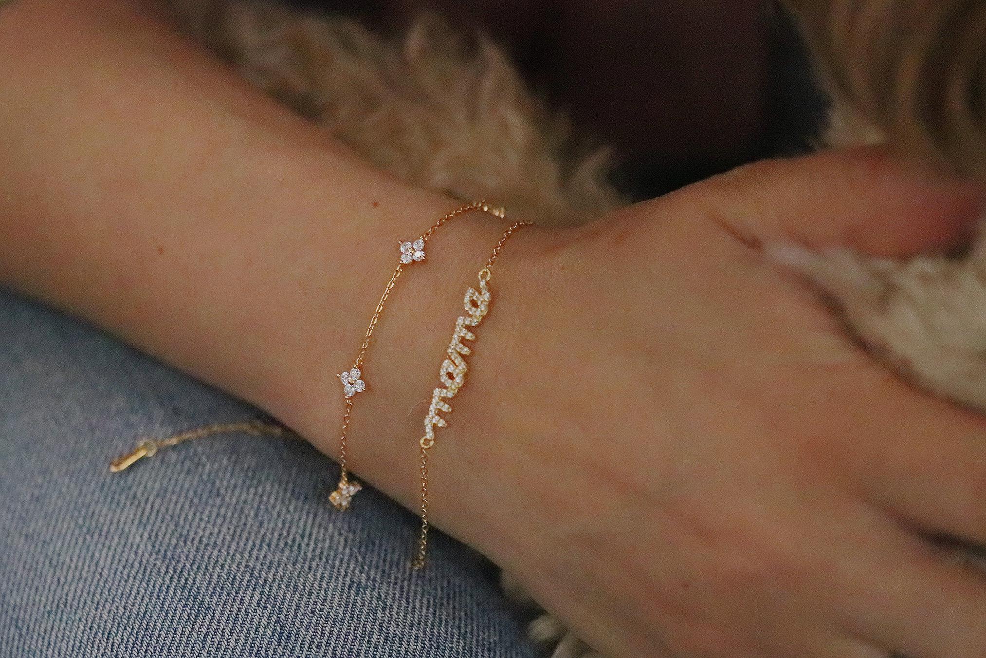 Sterling Silver Lucky Four Leaf Clover Bracelet – Christmas Gift for Her, Gold Dainty Stacking Sterling Silver Lucky Four Leaf Clover Bracelet – Christmas Gift for Her, Gold Dainty Stacking