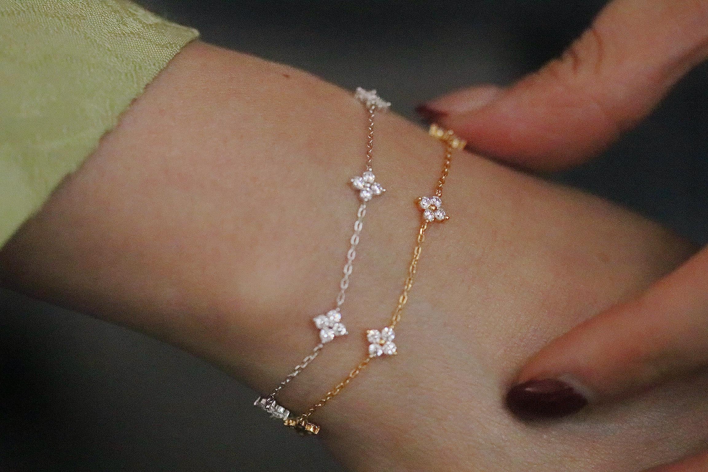 Sterling Silver Lucky Four Leaf Clover Bracelet – Christmas Gift for Her, Gold Dainty Stacking Sterling Silver Lucky Four Leaf Clover Bracelet – Christmas Gift for Her, Gold Dainty Stacking