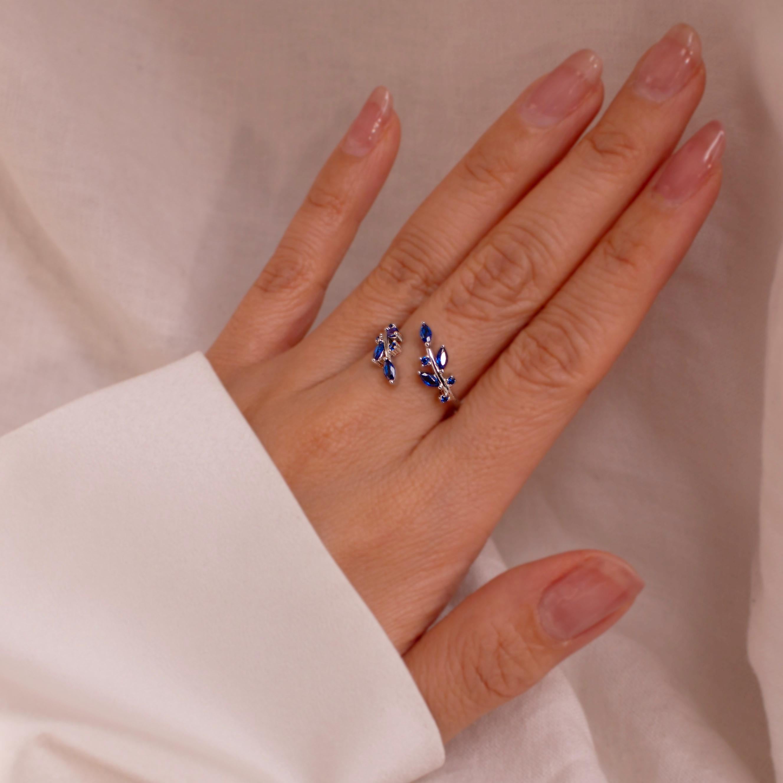 Blue Sapphire Ring 925 Sterling Silver Something Blue Rings Leaf Adjustable Everyday Jewelry, September Birthstone Personalized Gift Blue Sapphire Ring 925 Sterling Silver Something Blue Rings Leaf Adjustable Everyday Jewelry, September Birthstone Personalized Gift