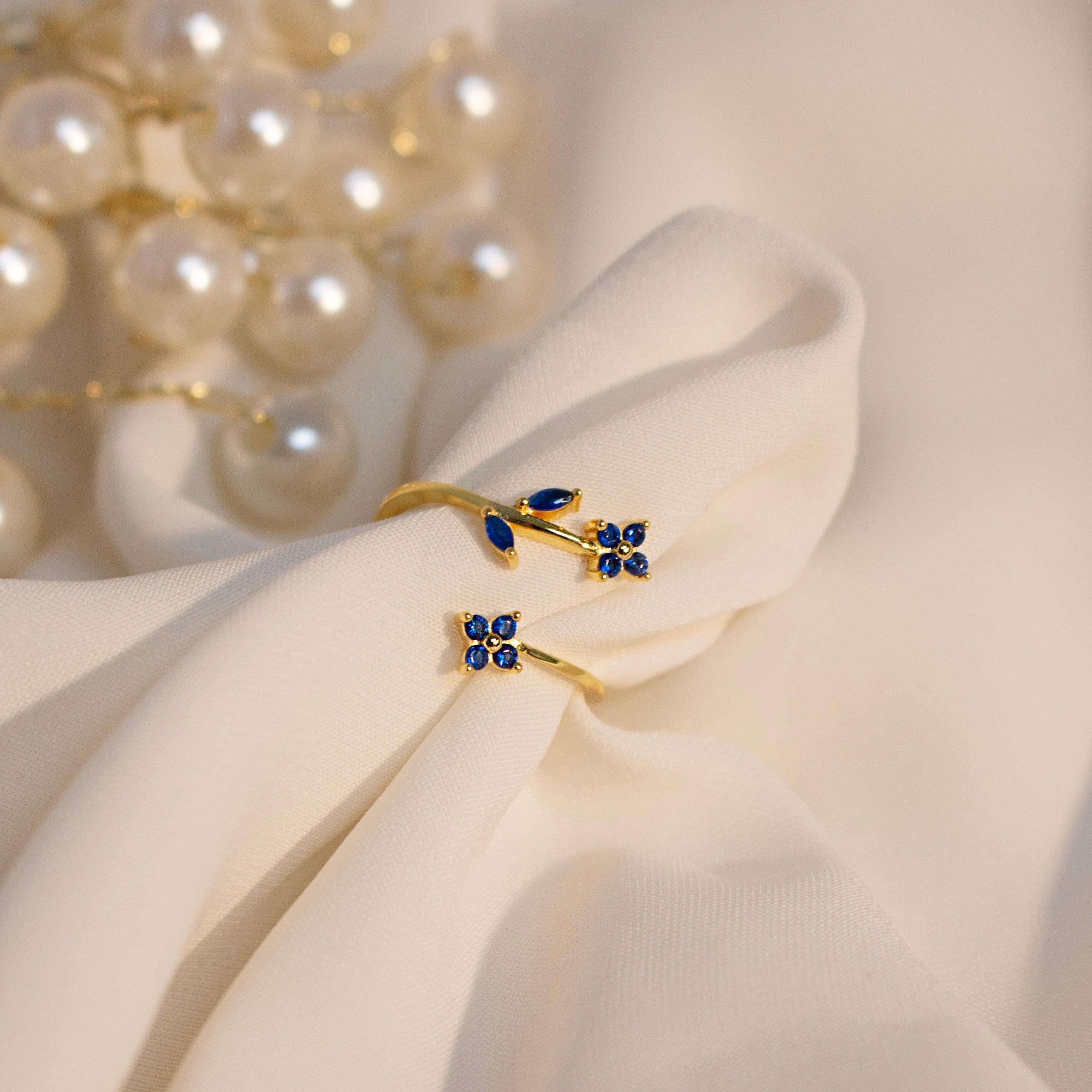 Something Blue September Birthstone Ring 925 Sterling Silver Sapphire Flower Rings Adjustable Gold Plated, Dainty Gift for Her, Free Size Floral Jewelry Something Blue September Birthstone Ring 925 Sterling Silver Sapphire Flower Rings Adjustable Gold Plated, Dainty Gift for Her, Free Size Floral Jewelry