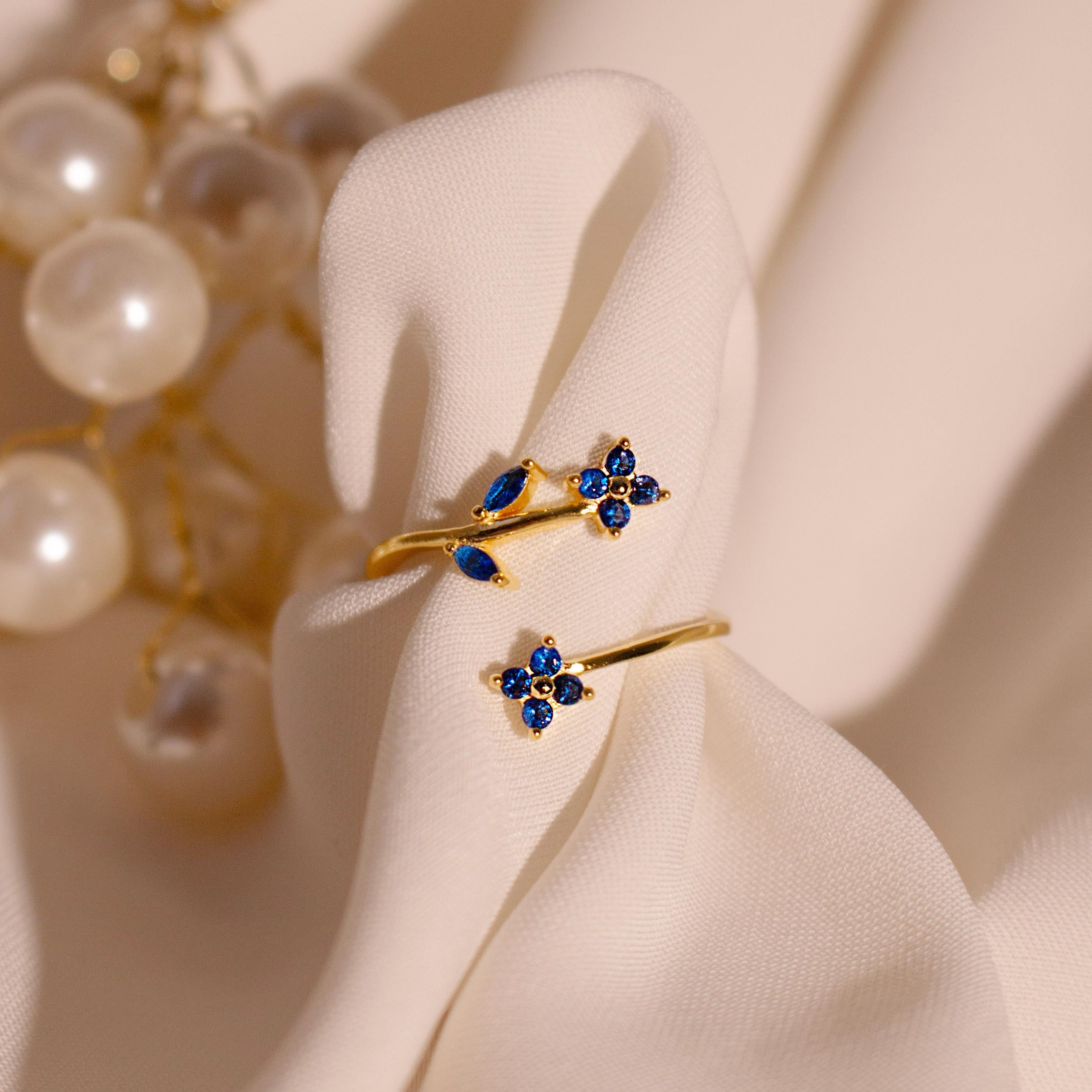 Something Blue September Birthstone Ring 925 Sterling Silver Sapphire Flower Rings Adjustable Gold Plated, Dainty Gift for Her, Free Size Floral Jewelry Something Blue September Birthstone Ring 925 Sterling Silver Sapphire Flower Rings Adjustable Gold Plated, Dainty Gift for Her, Free Size Floral Jewelry