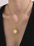 Sparkling "MOM" Letter Necklace with Sunflower Pendant – 18K Gold Plated Zircon, Perfect Mother’s Day Gift