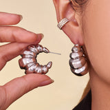 Hollow C-Shape Horn Earrings – 18K Gold-Plated Stainless Steel, Bold & Stylish