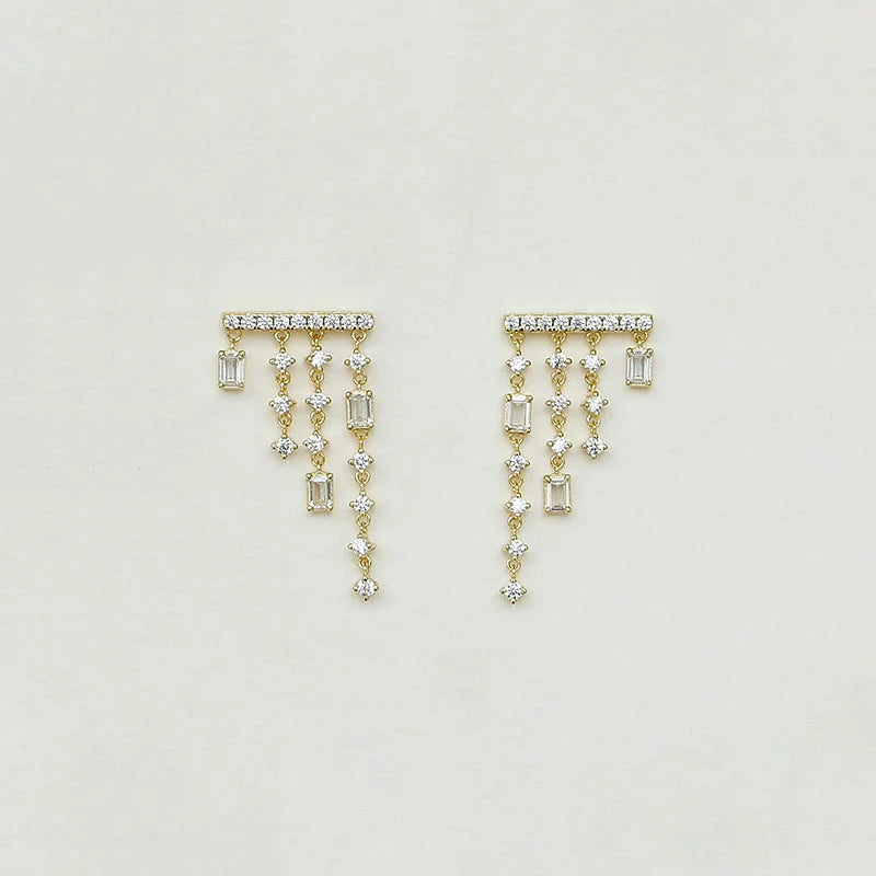 S925 Sterling Silver French Mini Chandelier Tassel Earrings Rainfall Square-Cut Design S925 Sterling Silver French Mini Chandelier Tassel Earrings Rainfall Square-Cut Design
