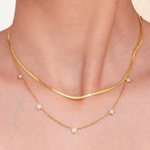 18K Gold Plated Stainless Steel Double-Layer Necklace – Starburst Zircon Pendant, Minimalist Choker