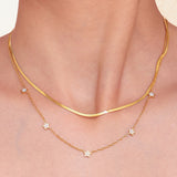 18K Gold Plated Stainless Steel Double-Layer Necklace – Starburst Zircon Pendant, Minimalist Choker