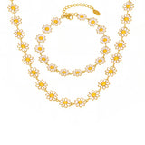 18K Gold Plated Stainless Steel Daisy Flower Jewelry – Necklace, Bracelet & Anklet