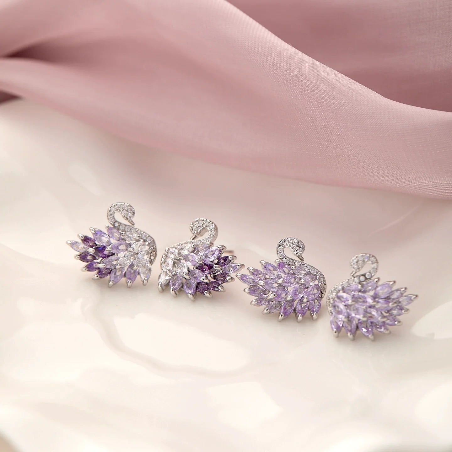 Midsummer Night’s Dream Collection – Vintage Swan Jewelry with Sparkling Purple Zircon (Stud Earrings, Ear Cuff, Necklace, Bracelet) Midsummer Night’s Dream Collection – Vintage Swan Jewelry with Sparkling Purple Zircon (Stud Earrings, Ear Cuff, Necklace, Bracelet)