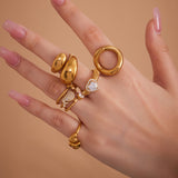 Stainless Steel Heart Ring – Minimalist Serpent Open Band, Adjustable Titanium Steel Statement Ring