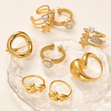 Stainless Steel Heart Ring – Minimalist Serpent Open Band, Adjustable Titanium Steel Statement Ring