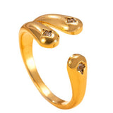 Crossover Open Ring for Women – Stainless Steel Adjustable Band with Cubic Zirconia, Modern Fashion Jewelry