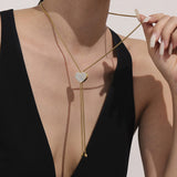 18K Gold Plated Stainless Steel Long Tassel Necklace – Sparkling Heart Zircon Pendant