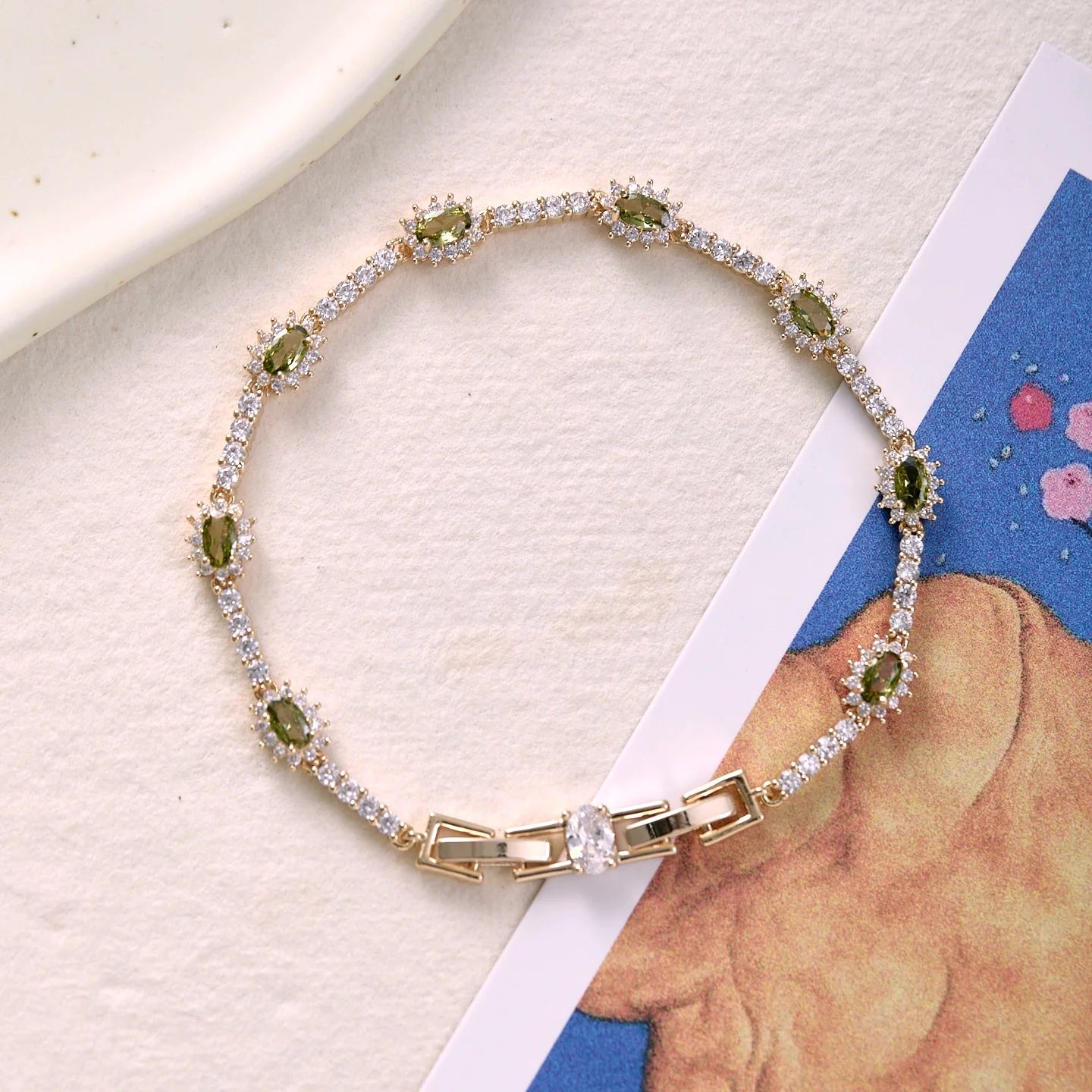 Misty Forest Olive Green Zircon Bracelet – Vintage-Inspired Forest Chic Luxury Jewelry Misty Forest Olive Green Zircon Bracelet – Vintage-Inspired Forest Chic Luxury Jewelry