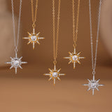 18K Gold Plated Stainless Steel Double-Layer Necklace – 5A Zircon Starburst Pendant