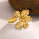 French Vintage-Inspired Floral Ring – 18K Gold Plated Stainless Steel Open Band, Elegant Minimalist Jewelry for Women