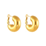 Polished Stainless Steel Chunky Hollow C-Hoop Earrings – 18K Gold Plated Minimalist INS Style Jewelry