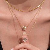Clover & Star Zircon Necklace Bracelet – Stainless Steel, Dainty Layered Jewelry, Sparkling CZ Flowers