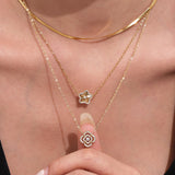 Clover & Star Zircon Necklace Bracelet – Stainless Steel, Dainty Layered Jewelry, Sparkling CZ Flowers