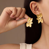 Geometric Pearl Flower Earrings – 18K Gold Plated Stainless Steel, Minimalist Luxury Studs for Women