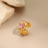 Geometric Stainless Steel Ring with Pink Cubic Zirconia – 18K Gold Plated, Non-Tarnish