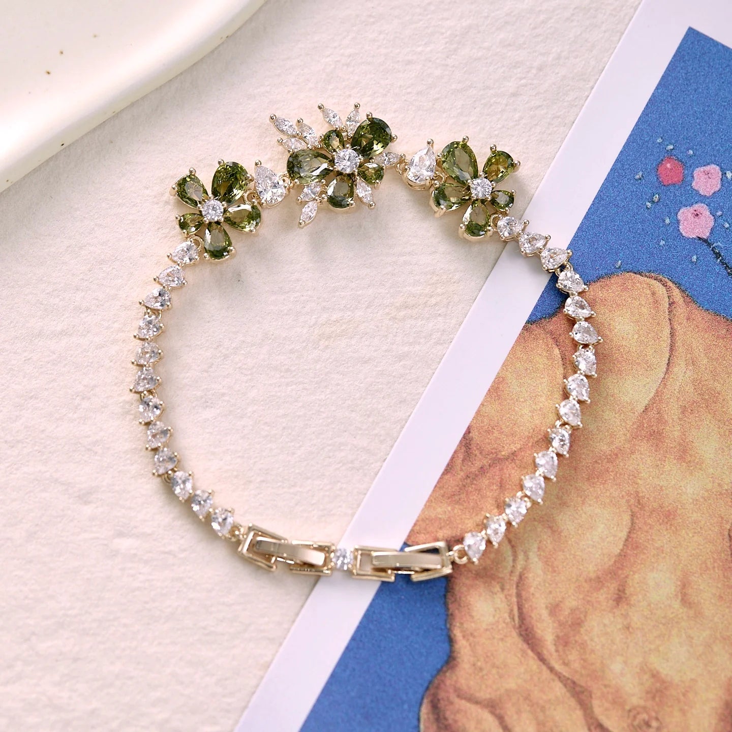 Misty Forest Olive Green Zircon Bracelet – Vintage-Inspired Forest Chic Luxury Jewelry Misty Forest Olive Green Zircon Bracelet – Vintage-Inspired Forest Chic Luxury Jewelry