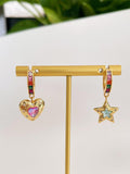Starry Heart Mismatch Hoops