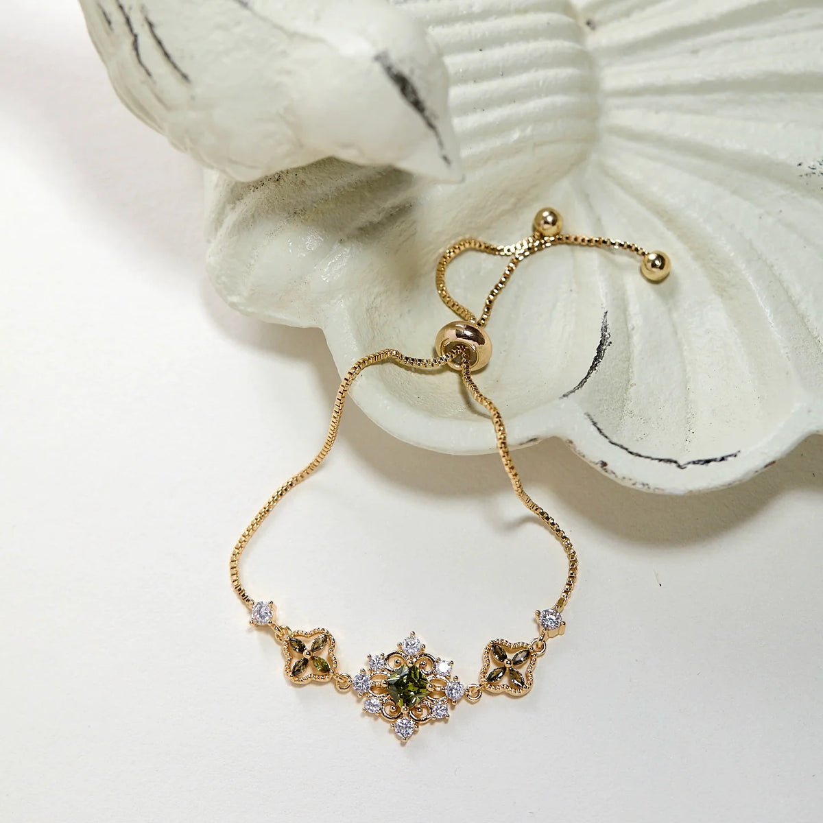 Original “Misty Forest” Butterfly Bracelet – Vintage Olive Green Zircon Jewelry, Unique Nature-Inspired Design